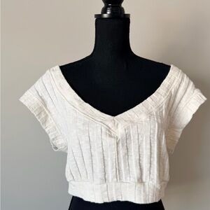 BDG White Textured V-Neck Crop Top